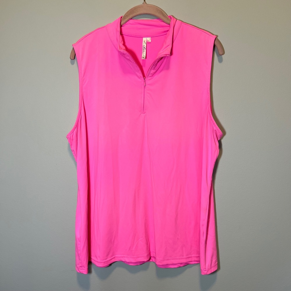 Lulu-B Women's Neon Pink Sleeveless Golf Polo Top Quarter Zip Size 1X